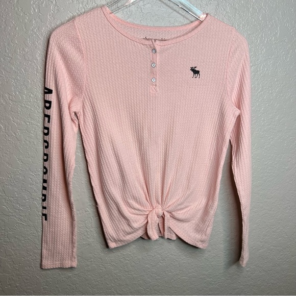 BNWOT Abercrombie Kids Pink Long Sleeve Waffle Knit Top - Picture 2 of 7